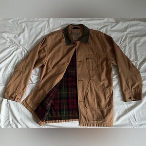 L.L. Bean Field Coat Barn Jacket Large Canvas Flannel Lined Tan